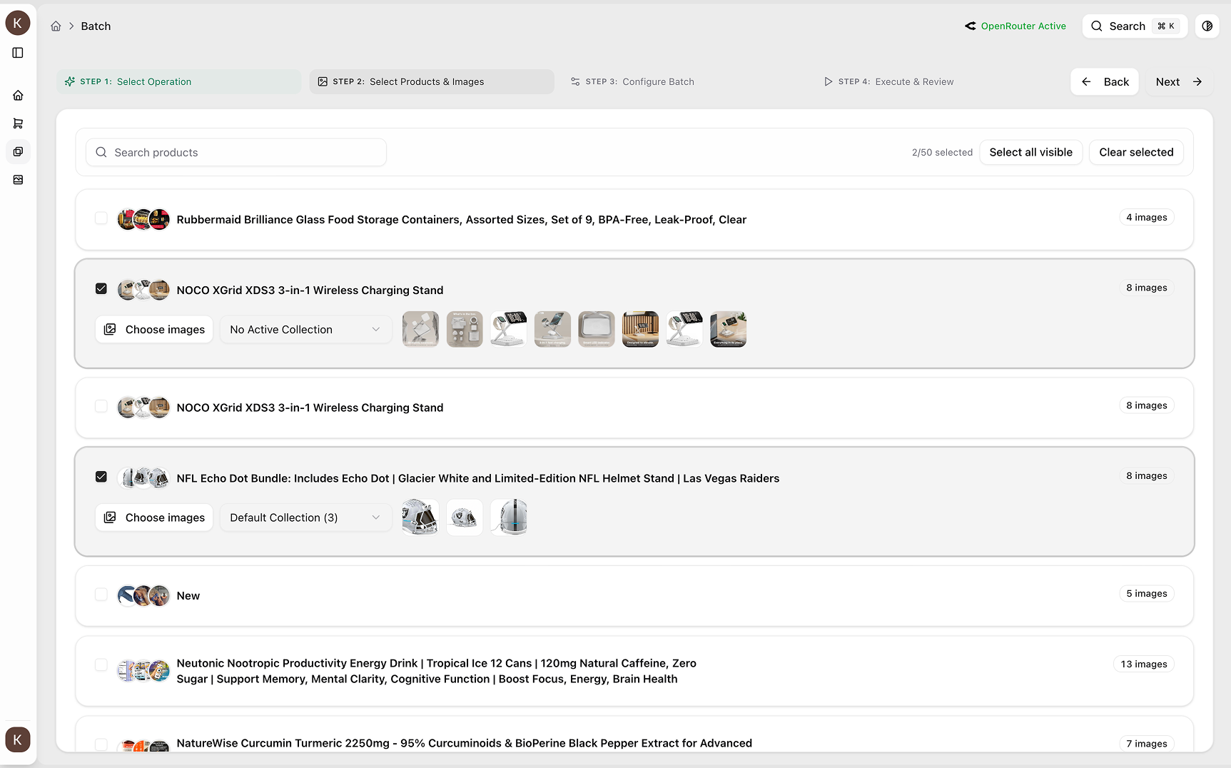 BrandJoy dashboard for batch workflow operations on multiple products